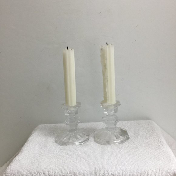 Vintage Mikasa Pair Crystal Clear Candlesticks Candle Holder 3.25" Slovenia - Picture 7 of 7